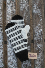 Dryžuotos alpakų vilnos pirštinės - Nemuno alpakos